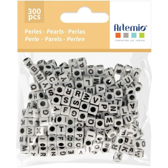 Χάντρες κύβος λευκός μαύρα γράμματα 6x6mm 300 τεμάχια, Artemio Χάντρες κύβος λευκός μαύρα γράμματα 6x6mm 300 τεμάχια, Artemio