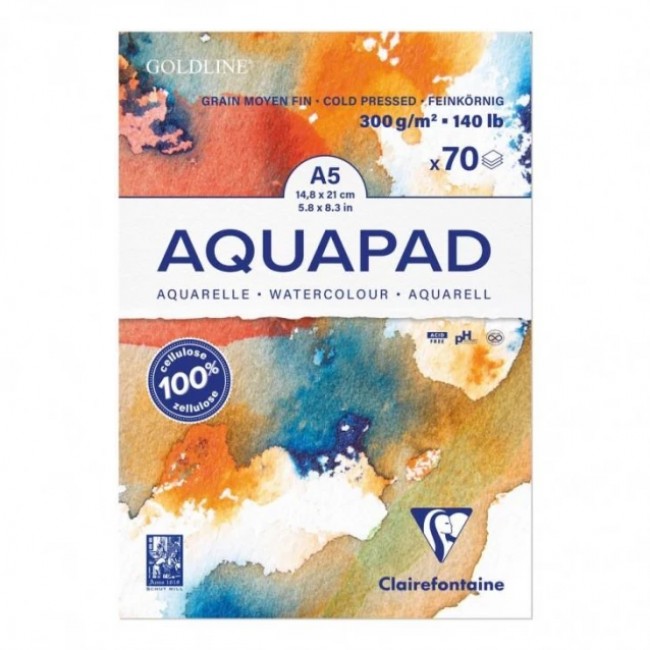 Clairefontaine Μπλοκ Ακουαρέλας AquaPad Cold Pressed 70 φύλλων A5 14,8x21cm 300gr Clairefontaine Μπλοκ Ακουαρέλας AquaPad Cold Pressed 70 φύλλων A5 14,8x21cm 300gr