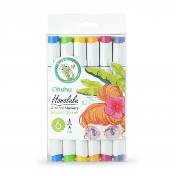 Ohuhu honolulu alcohol markers σετ μαρκαδόρων 6 Basic Tones Brush & Chisel