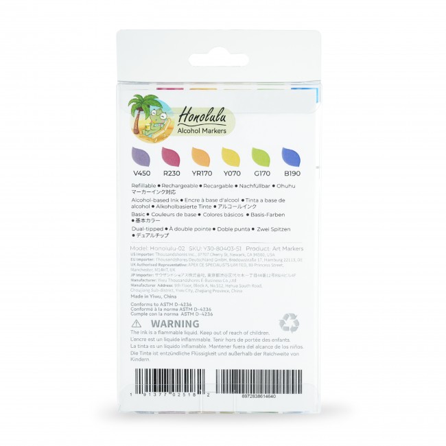 Ohuhu honolulu alcohol markers σετ μαρκαδόρων 6 Basic Tones Brush & Chisel