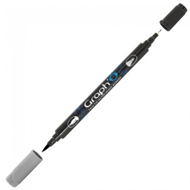 Μαρκαδόρος Νερού Διπλή Μύτη Πινέλο Graph'O Twin Tip marker 9504 neutral grey medium