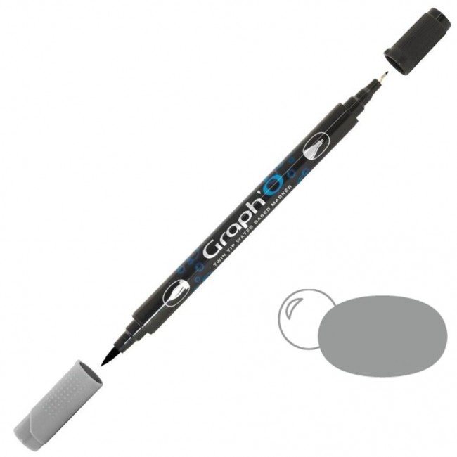 Μαρκαδόρος Νερού Διπλή Μύτη Πινέλο Graph'O Twin Tip marker 9504 neutral grey medium