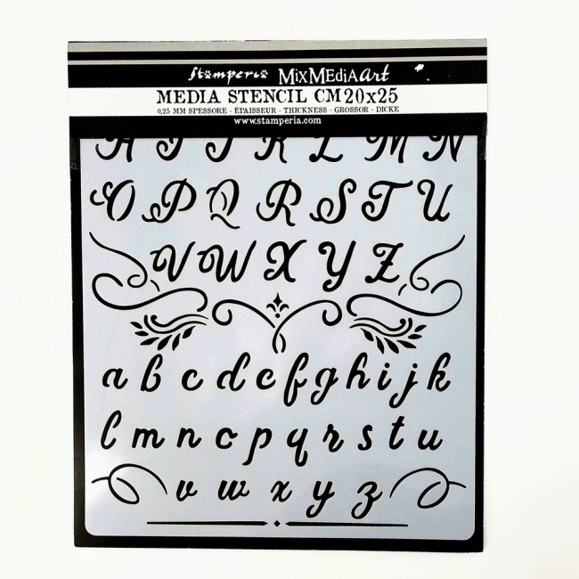 Stencil Γράμματα Καλλιγραφικά Λατινικοί Χαρακτήρες 20x25cm, Stamperia