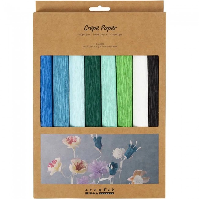 Crepe paper σετ 8 φύλλα 25x60cm, blue green harmony