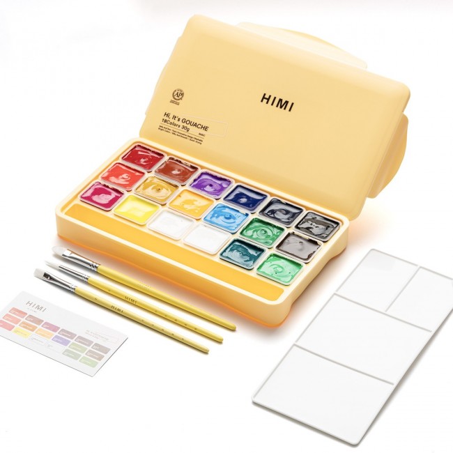 Himi jelly cup gouache σετ 18 χρώματα τέμπερες των 30gr και 3 πινέλα