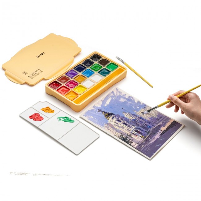 Himi jelly cup gouache σετ 18 χρώματα τέμπερες των 30gr και 3 πινέλα
